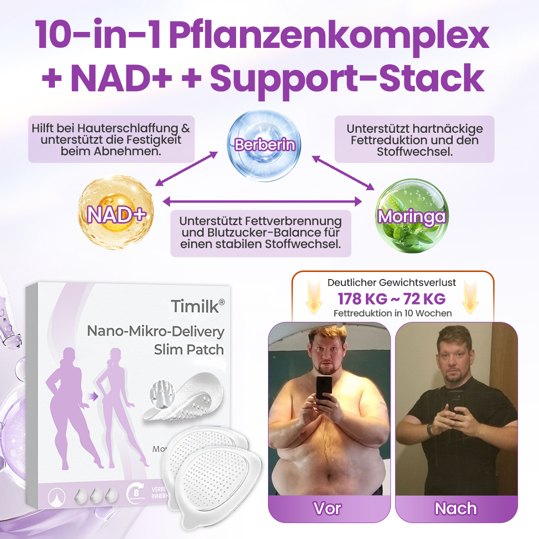 Timilk® Nano-Mikro-Delivery Slim Patch — Moringa · Berberin × NAD+ 10-in-1