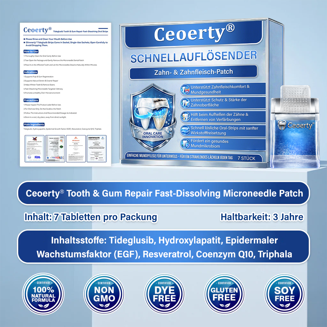 (NEW)Ceoerty® Zahn- und Zahnfleischpflege – schnell lösliches Mikronadel-Pflaster✨ (𝟓-𝐢𝐧-𝟏 💎 𝐙𝐚𝐡𝐧𝐬𝐜𝐡𝐦𝐞𝐥𝐳 & 𝐃𝐞𝐧𝐭𝐢𝐧 𝐖𝐢𝐞𝐝𝐞𝐫𝐚𝐮𝐟𝐛𝐚𝐮𝐞𝐧 • 𝐙𝐚𝐡𝐧𝐟𝐥𝐞𝐢𝐬𝐜𝐡 𝐒𝐭ä𝐫𝐤𝐞𝐧 • 𝐙𝐚𝐡𝐧𝐬𝐭𝐞𝐢𝐧 & 𝐌𝐮𝐧𝐝𝐠𝐞𝐫𝐮𝐜𝐡 𝐁𝐞𝐬𝐞𝐢𝐭𝐢𝐠𝐞𝐧 • 𝐙ä𝐡𝐧𝐞 𝐀𝐮𝐟𝐡𝐞𝐥𝐥𝐞𝐧 • 𝐙𝐚𝐡𝐧𝐞𝐦𝐩𝐟𝐢𝐧𝐝𝐥𝐢𝐜𝐡𝐤𝐞𝐢𝐭 𝐒𝐭𝐨𝐩𝐩𝐞𝐧)